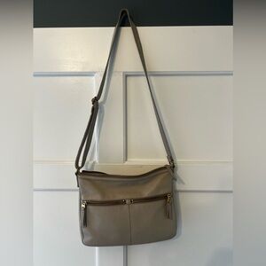 Fossil Gray Leather Crossbody Bag